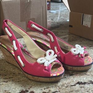 Pink Wedge Sandals with Rope Detail